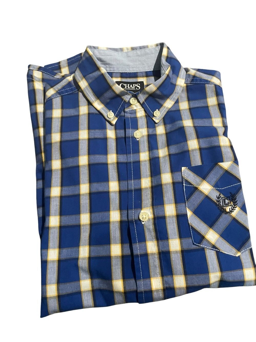 Chaps boys  Blue Plaid Button-Down Shirt sz large